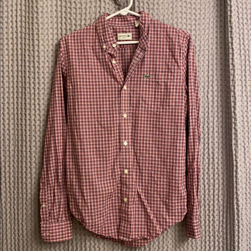 Lacoste Red and Navy Plaid men’s dress shirt